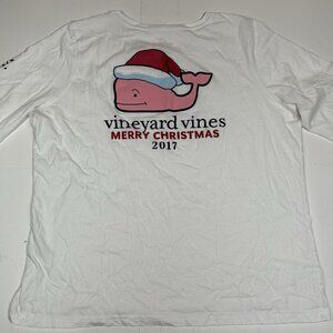 Vineyard Vines White Pink Merry Christmas Santa Whale Long Sleeve T-shirt Men XL
